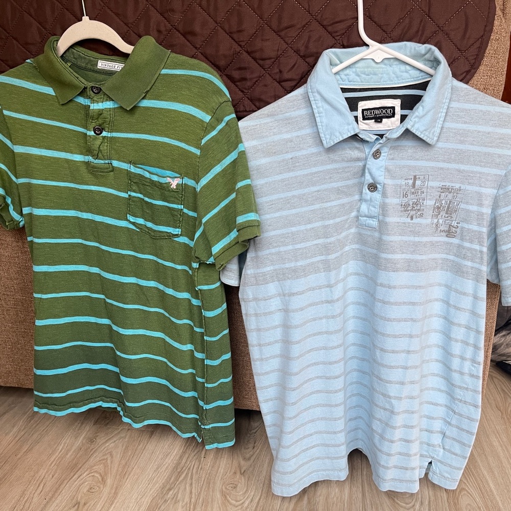 Stripped polo short sleeve shirts - Lot of 2 American Eagle and Redwood size M